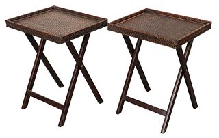 Rattan Folding Tray Tables, Pr