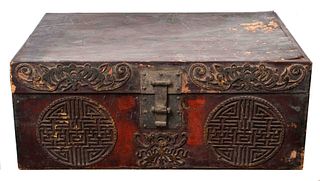 Chinese Antique Decorated Wooden Trunk