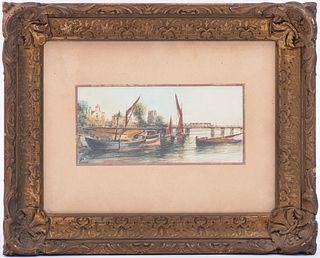 E.L.A. Parrini, Watercolor "View Along the Thames"