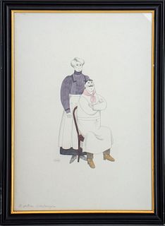 Jan Balet "M. et Mme. Boulanger" Watercolor