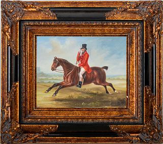 Illegibly Signed Fox Hunting Oil on Canvas
