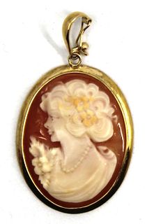 14K Yellow Gold Frame Carved Shell Cameo Pendant