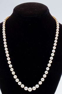 14K Gold Pearl & Sapphire Clasp Pearl Necklace