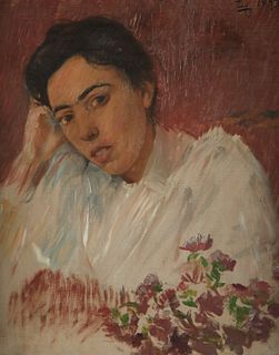 Frederick Trapp Friis Lady w/ Flower Oil on Canvas 1893