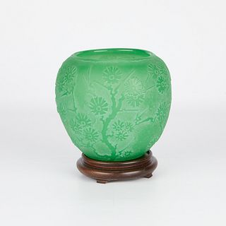 Steuben Acid Cut-Back Glass Vase Jade