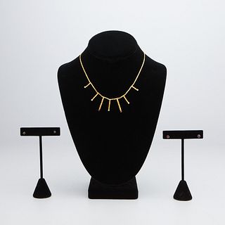 Gold Necklace w/ Diamond Ruby & 2 Pr Gold Earrings