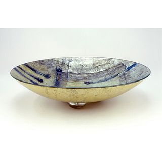 Glass Decoupage Footed Center Bowl