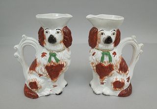 (2) Staffordshire Porcelain Dog Figural Vases.