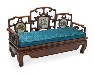 A Chinese carved hardwood bench