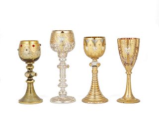 A group of Continental gilt-glass goblets