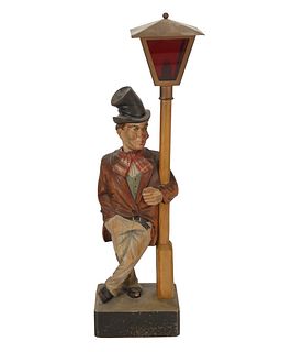 A Bavarian carved limewood automaton whistling man