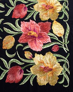 Two embroidered silk piano shawls