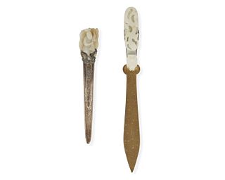 Two Chinese carved nephrite letter openers