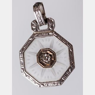 A 14kt. White Gold, Diamond and Crystal Pendant,