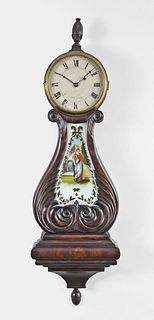 Timothy Chandler, Concord, New Hampshire, carved lyre form wall clock.