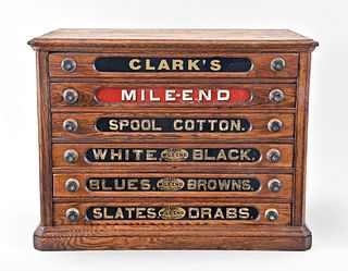 Clark's Six Drawer Oak Spool Cabinet
