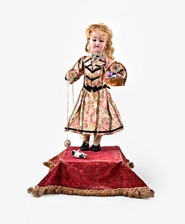 A girl with yarn and cat automaton attributed to Leopold Lambert