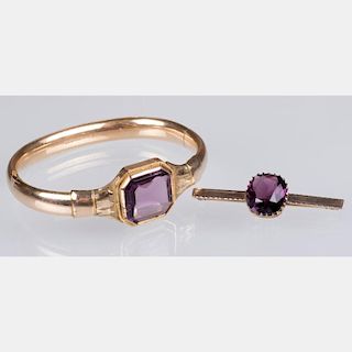 A 10kt. Yellow Gold and Amethyst Bracelet,
