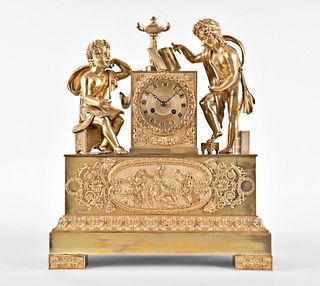A good first quarter 19th century figural gilt bronze mantel clock