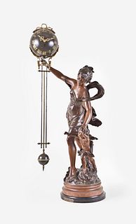 A large French figural swinging mystery clock