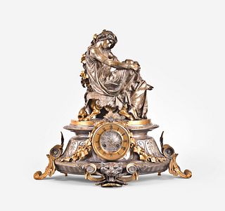 A large gilt and silvered bronze French figural mantel clock signed Charpentier