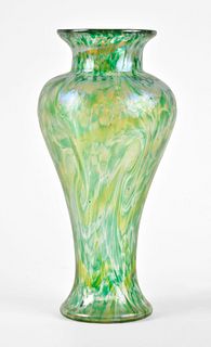 An early 20th century art glass vase with oil spot decoration