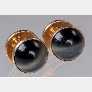 A Pair of 14kt. Yellow Gold and Tiger's Eye Cufflinks.