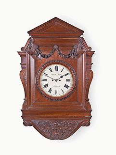 A monumental carved mahogany gallery clock signed Hamilton & Inches Edinburgh