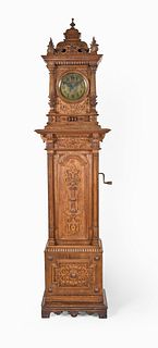 A German tall clock with Symphonion 13 5/8 inch disc music box and Lenzkirch movement