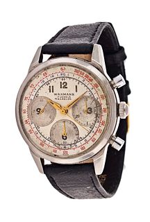 A good mid 20th century Wakmann wrist chronograph with Valjoux 72 movement