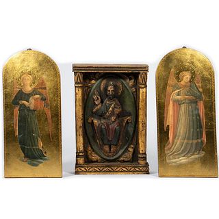 Pair of Gilt Angel Plaques and a Carved Gilt Altar