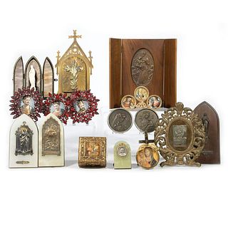 Victorian Brass Altar, with Assorted Other Altars, Plaques, and Frames
