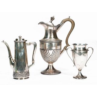 Group of Silver Coffeepot, Chocolate Pot, and Vase