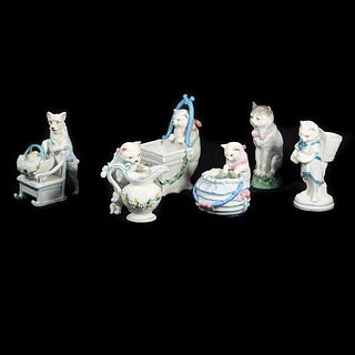 Group of 6 Porcelain Cat and Dog Vases and Figures