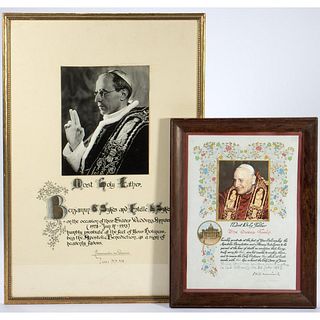 2 Framed Certificates, Pope Pius XII and Pope John XXIII