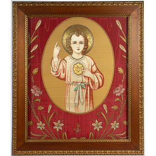 Silk and Gold-Embroidered Christ Child Panel
