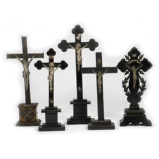 Group of 5 Souvenir Standing Crucifixes