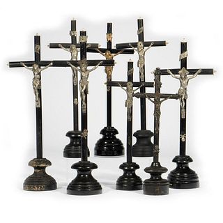 Group of 8 Souvenir Standing Crucifixes