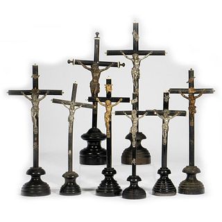 Group of 8 Souvenir Standing Crucifixes