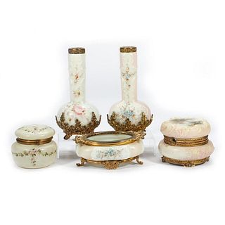 Collection of Wave Crest Glass Dresser Jars/Vases