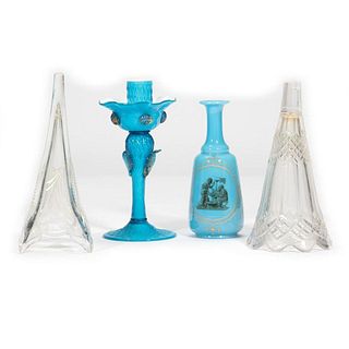 Blown Glass Candlestick and 3 Vases
