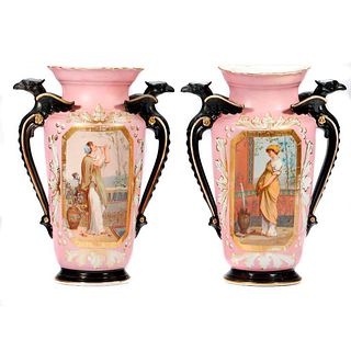 Pair of Neoclassical Style Pink Gilt Vases