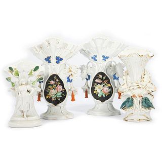 Collection of 4 Porcelain Vases with Leaf-form Decoration