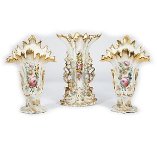 3 Floral Gilt Porcelain Vases
