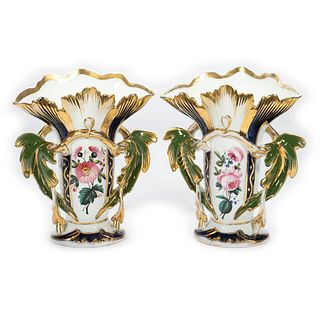 Pair of Gilt Leaf-Handled Floral Vases