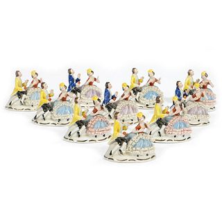 Set of 10 Porcelain Courting Couples Place Card Holders