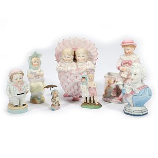 Collection of Porcelain Child Figurines/Vases, and a Trinket Box (7)
