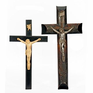 Carved Wood Crucifix, and another
