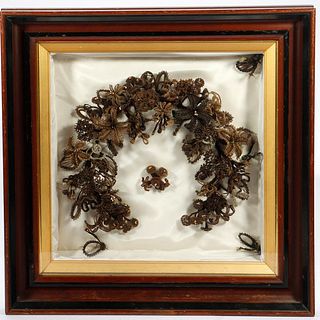 Victorian Hair Wreath Memorial in Shadowbox Frame