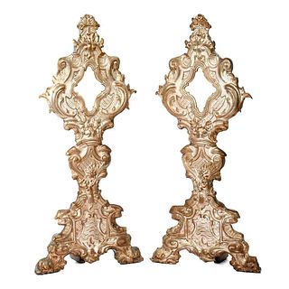 Pair of Repousse Silver Altar Stands